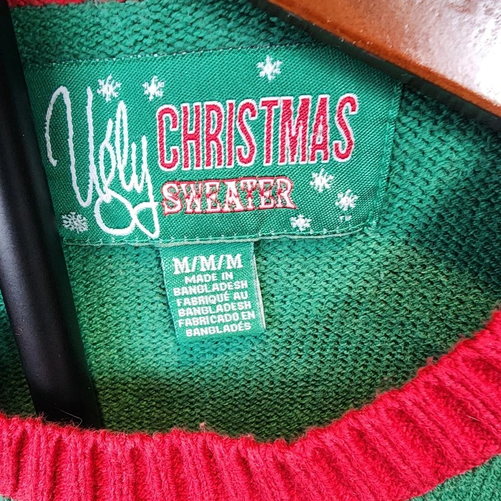 Ugly Christmas Sweater Santa Pug with Hat‎ Womens Medium Green Red Long Sleeve - Picture 3 of 6